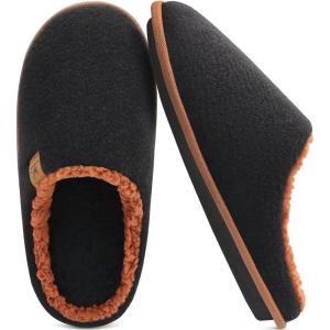 imageKuaiLu Mens House Memory Foam Slippers with Comfy Warm Plush Lining Felt Slip On Casual Pantuflas Mans Comfortable Bedroom Shoes Rubber Sole for IndoorampampOutdoor Mens Size 715Black Brown