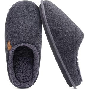 imageKuaiLu Mens House Memory Foam Slippers with Comfy Warm Plush Lining Felt Slip On Casual Pantuflas Mans Comfortable Bedroom Shoes Rubber Sole for IndoorampampOutdoor Mens Size 715Grey