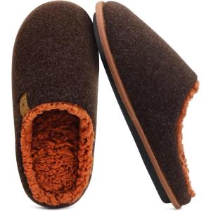 imageKuaiLu Mens House Memory Foam Slippers with Comfy Warm Plush Lining Felt Slip On Casual Pantuflas Mans Comfortable Bedroom Shoes Rubber Sole for IndoorampampOutdoor Mens Size 715Brown