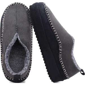 imageKuaiLu Mens Slippers Cozy Memory Foam House Slipper Shoes Warm Suede Winter Moccasins Slipon Boots Slippers For Man with Fuzzy Sherpa Lining ampamp IndoorOutdoor Hard Rubber SoleGrey Black