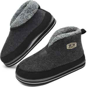 imageKuaiLu Mens Winter Slippers Memory Foam Slipper Boots for Men Cozy Felt Wool House Booties with Warm Sherpa Plush Lining Nonslip Rubber Sole Indoor Outdoor 714Grey