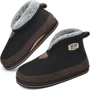 imageKuaiLu Mens Winter Slippers Memory Foam Slipper Boots for Men Cozy Felt Wool House Booties with Warm Sherpa Plush Lining Nonslip Rubber Sole Indoor Outdoor 714Black