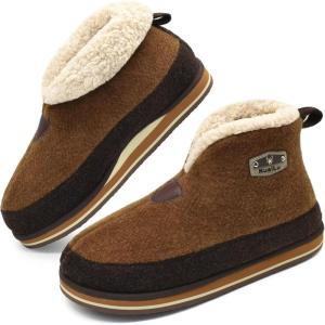 imageKuaiLu Mens Winter Slippers Memory Foam Slipper Boots for Men Cozy Felt Wool House Booties with Warm Sherpa Plush Lining Nonslip Rubber Sole Indoor Outdoor 714Khaki