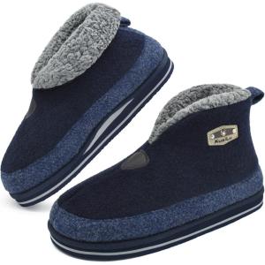 imageKuaiLu Mens Winter Slippers Memory Foam Slipper Boots for Men Cozy Felt Wool House Booties with Warm Sherpa Plush Lining Nonslip Rubber Sole Indoor Outdoor 714Blue