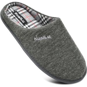 imageKuaiLu MensComfortMoccasinSliponSuedeHouseSlippersMemory FoamCasualLoafersShoes with Arch SupportGreyfur