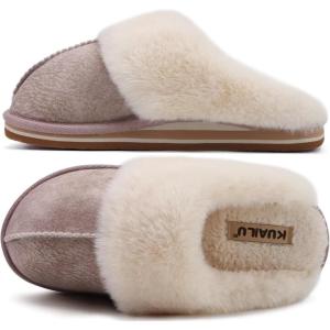 imageKuaiLu Womens Fluff Dual Memory Foam Slippers Ladies Cozy Arch Support Warm Scuff Slippers Slip on Comfy Winter House Shoes with NonSlip Indoor Outdoor Hard SoleBeige