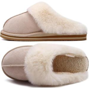 imageKuaiLu Womens Fluff Dual Memory Foam Slippers Ladies Cozy Arch Support Warm Scuff Slippers Slip on Comfy Winter House Shoes with NonSlip Indoor Outdoor Hard SoleApricot