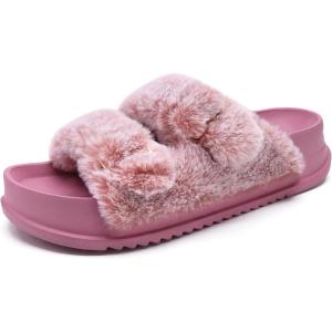 imageKuaiLu Womens Fluff Slippers Plantar Fasciitis Arch Support Platform Slippers Ladies Fashion Open Toe Faux Fur Sliders Womens House Slipper Size 612Lovely Pink