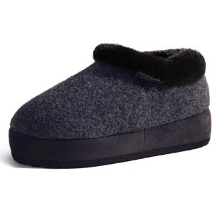 imageKuaiLu Womens House Platform Slippers Cozy Fuzzy Plush Knit Slipper Ladies Warm Fur Lined Winter Slip On Home Bedroom Thick Cushion Shoes Indoor Outdoor Hard SoleAll Black