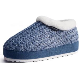 imageKuaiLu Womens House Platform Slippers Cozy Fuzzy Plush Knit Slipper Ladies Warm Fur Lined Winter Slip On Home Bedroom Thick Cushion Shoes Indoor Outdoor Hard SoleBlue