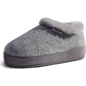 imageKuaiLu Womens House Platform Slippers Cozy Fuzzy Plush Knit Slipper Ladies Warm Fur Lined Winter Slip On Home Bedroom Thick Cushion Shoes Indoor Outdoor Hard SoleLight Grey