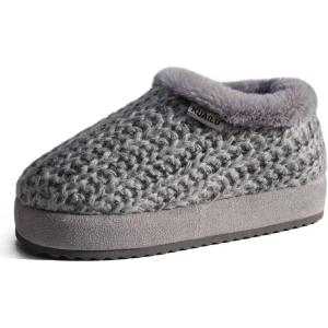 imageKuaiLu Womens House Platform Slippers Cozy Fuzzy Plush Knit Slipper Ladies Warm Fur Lined Winter Slip On Home Bedroom Thick Cushion Shoes Indoor Outdoor Hard SoleGrey