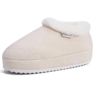 imageKuaiLu House Platform Slippers for Women Cozy Fuzzy Plush Felt Slipper Ladies Warm Fur Lined Winter Slip On Home Thick Cushion Shoes Indoor Outdoor Hard SoleWhite
