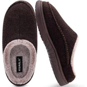 imageKuaiLu Mens Clog Slippers with Comfy Memory Foam Slippers Warm Faux Fur Slip onBrownchoose One Size Down