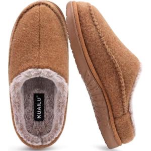 imageKuaiLu Mens Clog Slippers with Comfy Memory Foam Slippers Warm Faux Fur Slip onKhakichoose One Size Down