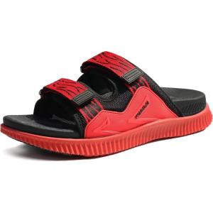 imageKuaiLu Mens Orthotic Sandals Athletic Thick Cushion Recovery Sport Slides Adjustable Strap Open Toe Walking Sandles With Comfortable Plantar Fasciitis Arch SupportRed Black