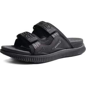 imageKuaiLu Mens Orthotic Sandals Athletic Thick Cushion Recovery Sport Slides Adjustable Strap Open Toe Walking Sandles With Comfortable Plantar Fasciitis Arch SupportBlack