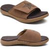 imageKuaiLu Mens Slides Soft Cushion Sport Sandals with Plantar Fasciitis Arch Support Adjustable Open Toe Summer Slippers Slip on Indoor Outdoor Size 715Khaki Brown