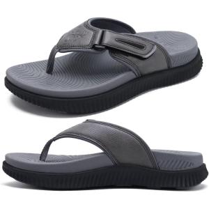 imageKuaiLu Mens Orthotic Flip Flops Mens Recovery Walking Sandals Adjustable Thick Athletic Cushion Sport Slides for Man Water Resistant ampamp Lightweight Soft Comfort Fit ampamp Arch SupportGrey