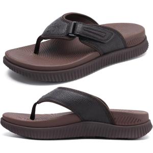 imageKuaiLu Mens Orthotic Flip Flops Mens Recovery Walking Sandals Adjustable Thick Athletic Cushion Sport Slides for Man Water Resistant ampamp Lightweight Soft Comfort Fit ampamp Arch SupportDark Brown