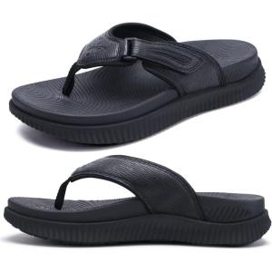 imageKuaiLu Mens Orthotic Flip Flops Mens Recovery Walking Sandals Adjustable Thick Athletic Cushion Sport Slides for Man Water Resistant ampamp Lightweight Soft Comfort Fit ampamp Arch SupportBlack