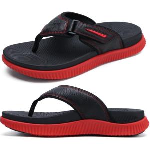 imageKuaiLu Mens Orthotic Flip Flops Mens Recovery Walking Sandals Adjustable Thick Athletic Cushion Sport Slides for Man Water Resistant ampamp Lightweight Soft Comfort Fit ampamp Arch SupportRed Black