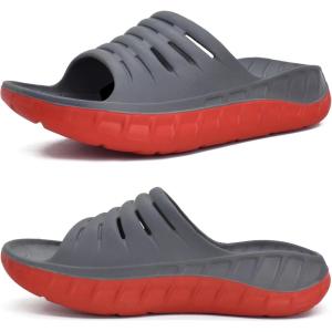 imageKuaiLu Mens Recovery Sandals Orthotic Thick Cushion Open Toe Sport Slides Reduces Stress on Feet With Comfortable Plantar Fasciitis Joints ampamp Back PostExerciseGrey Red