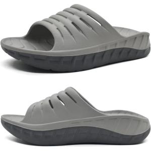 imageKuaiLu Mens Recovery Sandals Orthotic Thick Cushion Open Toe Sport Slides Reduces Stress on Feet With Comfortable Plantar Fasciitis Joints ampamp Back PostExerciseGrey