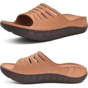 imageKuaiLu Mens Recovery Sandals Orthotic Thick Cushion Open Toe Sport Slides Reduces Stress on Feet With Comfortable Plantar Fasciitis Joints ampamp Back PostExerciseKhakibrown