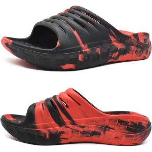imageKuaiLu Mens Recovery Sandals Orthotic Thick Cushion Open Toe Sport Slides Reduces Stress on Feet With Comfortable Plantar Fasciitis Joints ampamp Back PostExerciseCfgred Black
