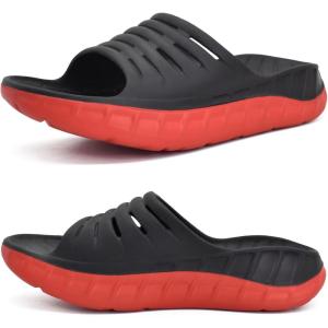 imageKuaiLu Mens Recovery Sandals Orthotic Thick Cushion Open Toe Sport Slides Reduces Stress on Feet With Comfortable Plantar Fasciitis Joints ampamp Back PostExerciseBlackRed