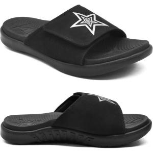 imageKuaiLu Mens Slides Soft Cushion Sport Sandals with Plantar Fasciitis Arch Support Adjustable Open Toe Summer Slippers Slip on Indoor Outdoor Size 715All Black