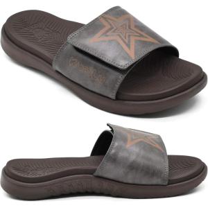imageKuaiLu Mens Slides Soft Cushion Sport Sandals with Plantar Fasciitis Arch Support Adjustable Open Toe Summer Slippers Slip on Indoor Outdoor Size 715Brown