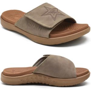 imageKuaiLu Mens Slides Soft Cushion Sport Sandals with Plantar Fasciitis Arch Support Adjustable Open Toe Summer Slippers Slip on Indoor Outdoor Size 715Chestnut