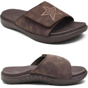imageKuaiLu Mens Slides Soft Cushion Sport Sandals with Plantar Fasciitis Arch Support Adjustable Open Toe Summer Slippers Slip on Indoor Outdoor Size 715Dark Brown