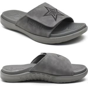imageKuaiLu Mens Slides Soft Cushion Sport Sandals with Plantar Fasciitis Arch Support Adjustable Open Toe Summer Slippers Slip on Indoor Outdoor Size 715Grey