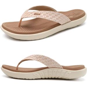 imageKuaiLu Womens Flip Flops Ladies Yoga Mat Comfortable Walking Thong Sandals With Plantar Fasciitis Arch Support Slip On Indoor Outdoor For SummerBeige White