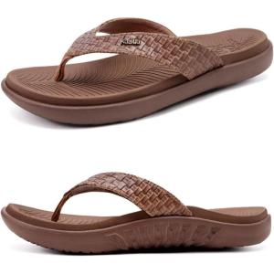 imageKuaiLu Womens Flip Flops Ladies Yoga Mat Comfortable Walking Thong Sandals With Plantar Fasciitis Arch Support Slip On Indoor Outdoor For SummerCoffee Brown