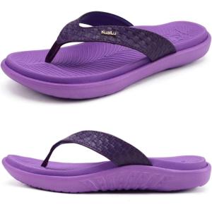 imageKuaiLu Womens Flip Flops Ladies Yoga Mat Comfortable Walking Thong Sandals With Plantar Fasciitis Arch Support Slip On Indoor Outdoor For SummerViolet Purple