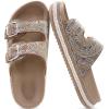 imageKuaiLu Womens Glitter Sandals with Arch Support Comfortable Orthopedic Cushion Recovery Slides Summer Fashion Sparkly Rhinestones Sandals Slip On Plantar Fasciitis Slippers for Indoor OutdoorBeige