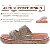 imageKuaiLu Womens Glitter Sandals with Arch Support Comfortable Orthopedic Cushion Recovery Slides Summer Fashion Sparkly Rhinestones Sandals Slip On Plantar Fasciitis Slippers for Indoor OutdoorKhaki