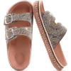 imageKuaiLu Womens Glitter Sandals with Arch Support Comfortable Orthopedic Cushion Recovery Slides Summer Fashion Sparkly Rhinestones Sandals Slip On Plantar Fasciitis Slippers for Indoor OutdoorKhaki