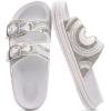 imageKuaiLu Womens Glitter Sandals with Arch Support Comfortable Orthopedic Cushion Recovery Slides Summer Fashion Sparkly Rhinestones Sandals Slip On Plantar Fasciitis Slippers for Indoor OutdoorWhite