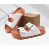 imageKuaiLu Womens Sandals with Arch Support Comfortable Orthopedic Cushion Recovery Slides Summer Fashion Leather Double Buckle Casual Slip On Plantar Fasciitis Shoes for IndoorampampOutdoor US Size 612White Khaki