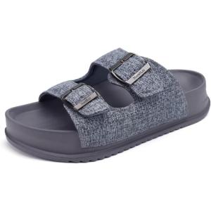 imageKuaiLu Womens Sandals with Arch Support Comfortable Orthopedic Cushion Recovery Slides Summer Fashion Leather Double Buckle Casual Slip On Plantar Fasciitis Shoes for IndoorampampOutdoor US Size 612Grey