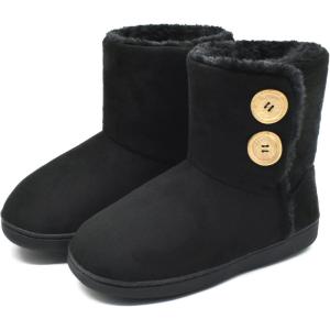 imageKuaiLu Womens Slippers Boots Cozy Memory Foam Ladies Bootie Slipper Warm Fuzzy Faux Fur Lined Winter Ankle House ShoesAllblack