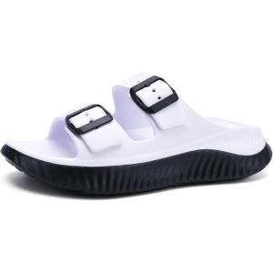 imageKuaiLu Womens Recovery Sandals With Comfortable Plantar Fasciitis Arch Support Orthotic Adjustable Thick Cushion Sport Slides Reduces Stress on Feet Joints ampamp Back PostExerciseWhite Black