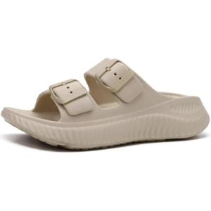 imageKuaiLu Womens Recovery Sandals With Comfortable Plantar Fasciitis Arch Support Orthotic Adjustable Thick Cushion Sport Slides Reduces Stress on Feet Joints ampamp Back PostExerciseBeige