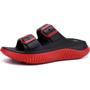 imageKuaiLu Womens Recovery Sandals With Comfortable Plantar Fasciitis Arch Support Orthotic Adjustable Thick Cushion Sport Slides Reduces Stress on Feet Joints ampamp Back PostExerciseBlackRed