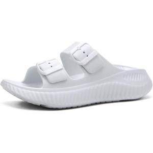 imageKuaiLu Womens Recovery Sandals With Comfortable Plantar Fasciitis Arch Support Orthotic Adjustable Thick Cushion Sport Slides Reduces Stress on Feet Joints ampamp Back PostExerciseWhite